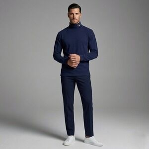 IZOD Club Mens Large Navy Blue Turtleneck Spencer T Olin Golf Logo USA Made